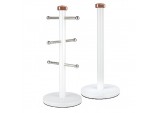 Tower White and Rose Gold Towel Pole and Mug Tree with Weighted Base and Soft Underliner, Stainless Steel, T826002RW